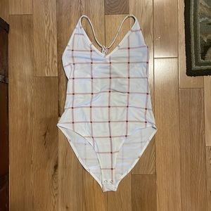 Forever 21 Whit and Red Checkered Bodysuit With Adjustable Straps